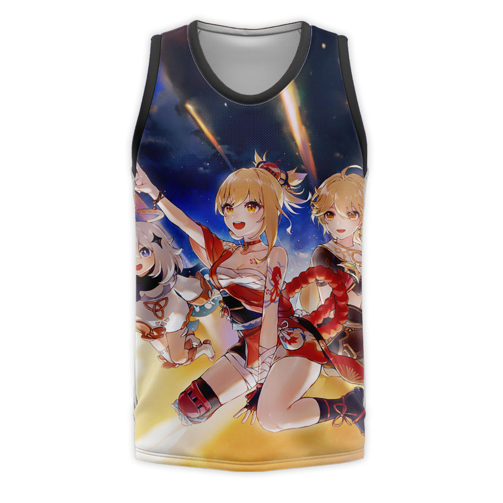 Genshin Character Against Star Blue Background Anime Apparel