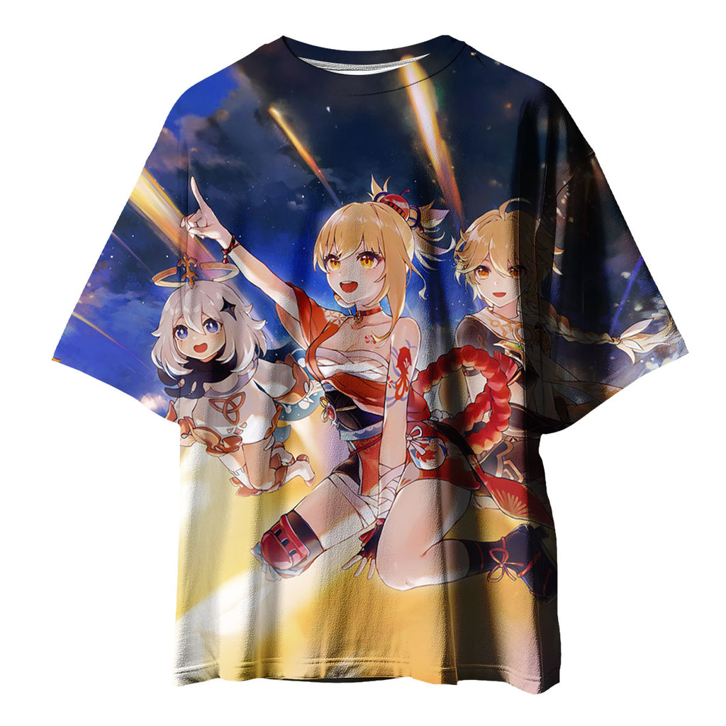 Genshin Character Against Star Blue Background Anime Apparel