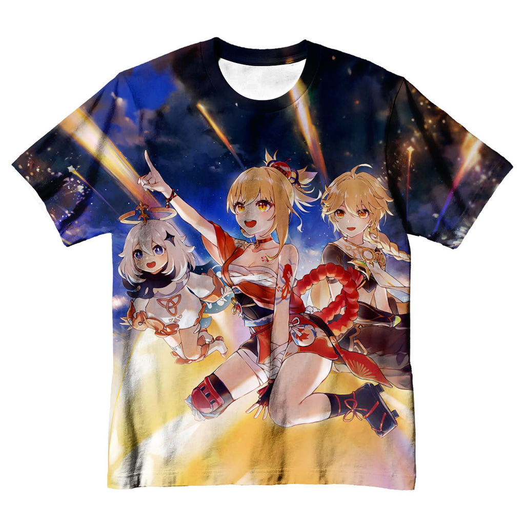 Genshin Character Against Star Blue Background Anime Apparel