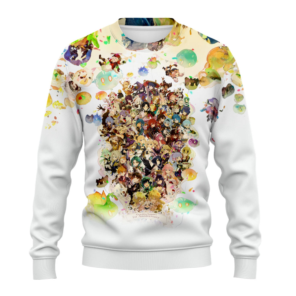 Genshin Character Amid Colorful Splashes Anime Apparel