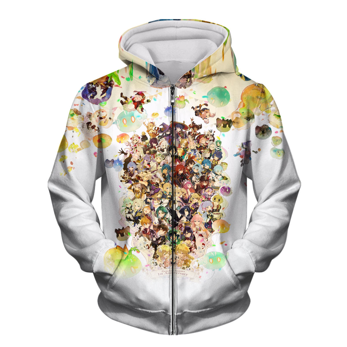 Genshin Character Amid Colorful Splashes Anime Apparel