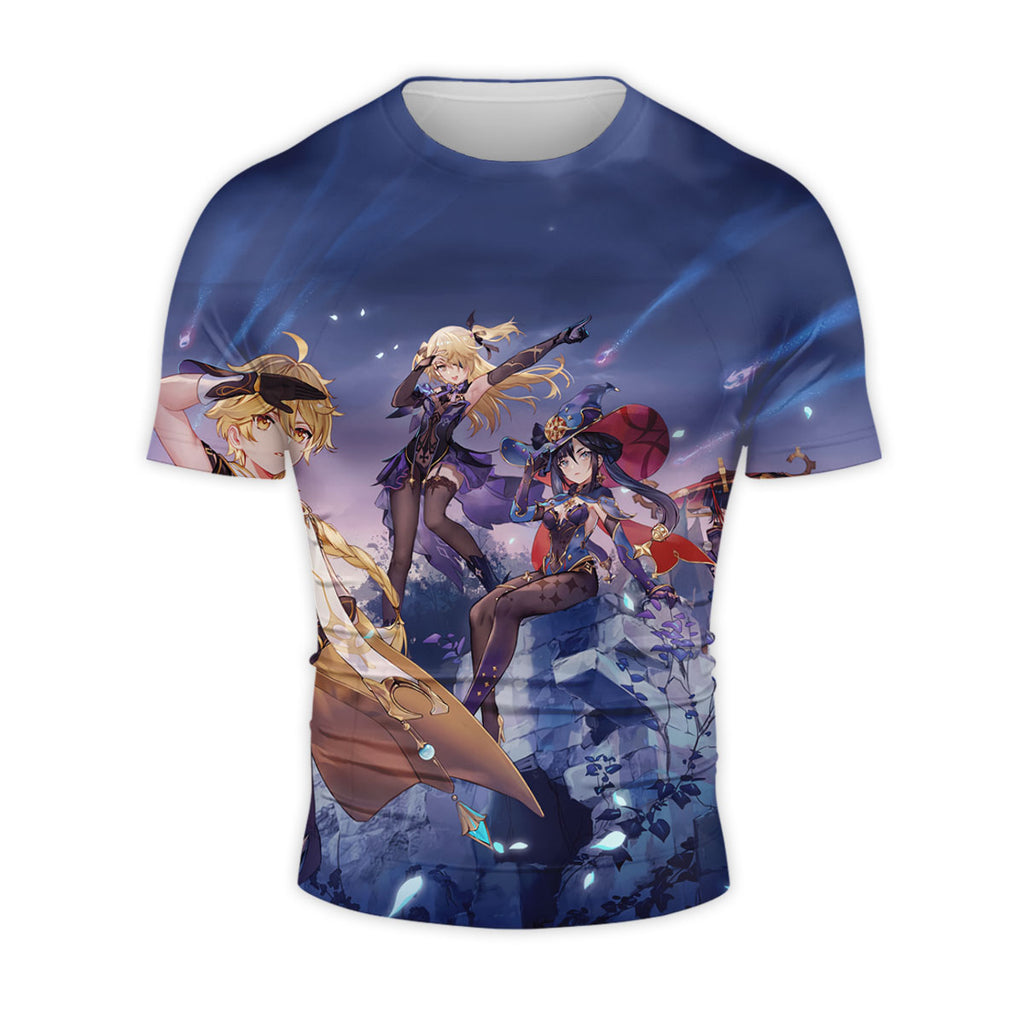 Genshin Character Standing In Twilight Blue Anime Apparel