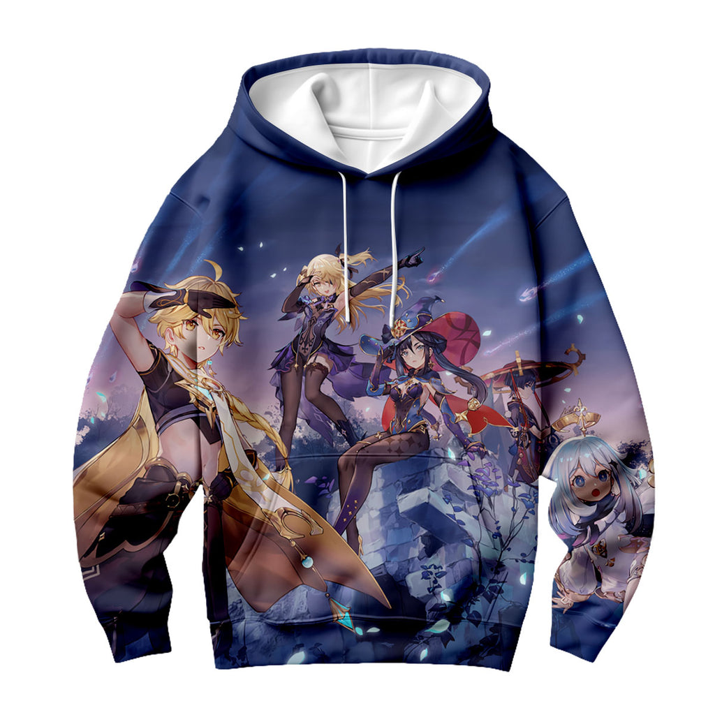 Genshin Character Standing In Twilight Blue Anime Apparel