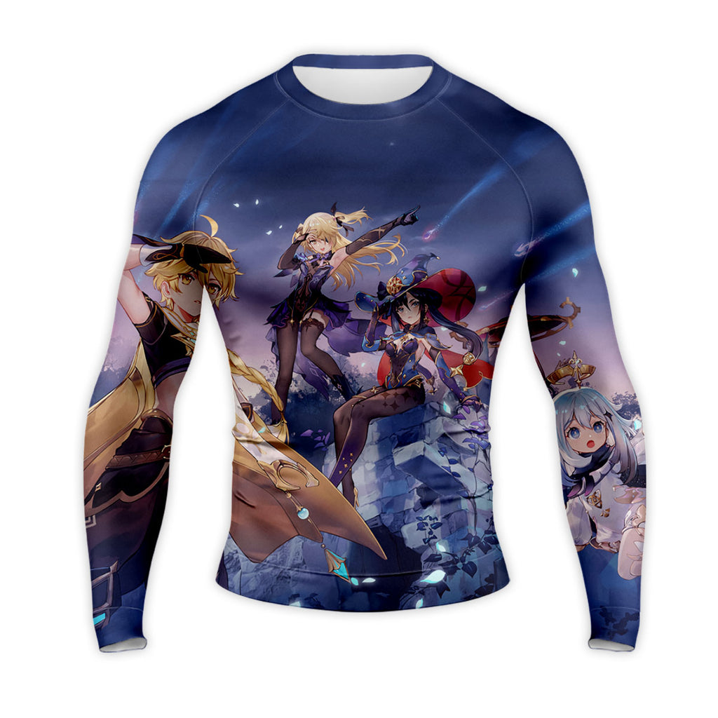 Genshin Character Standing In Twilight Blue Anime Apparel
