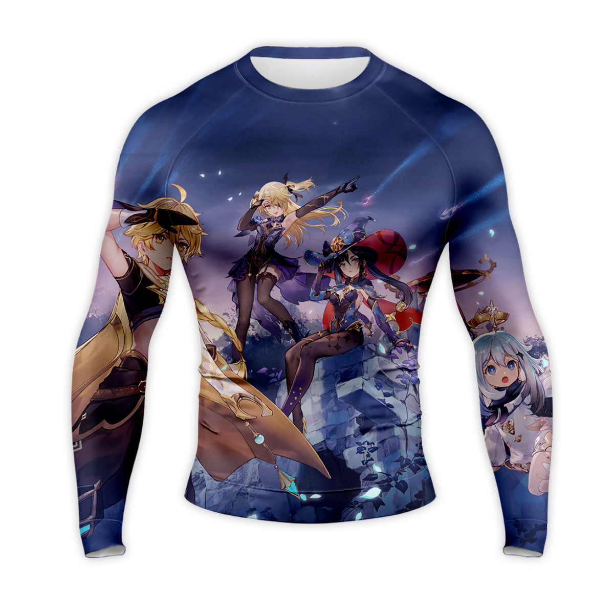Genshin Character Standing In Twilight Blue Anime Apparel