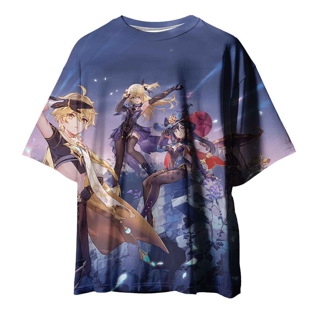 Genshin Character Standing In Twilight Blue Anime Apparel