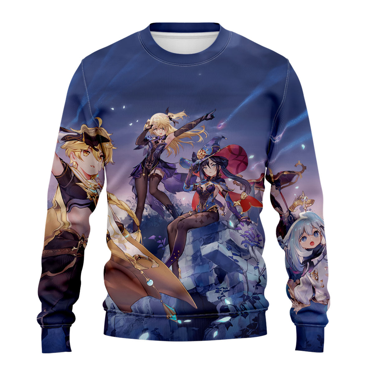 Genshin Character Standing In Twilight Blue Anime Apparel