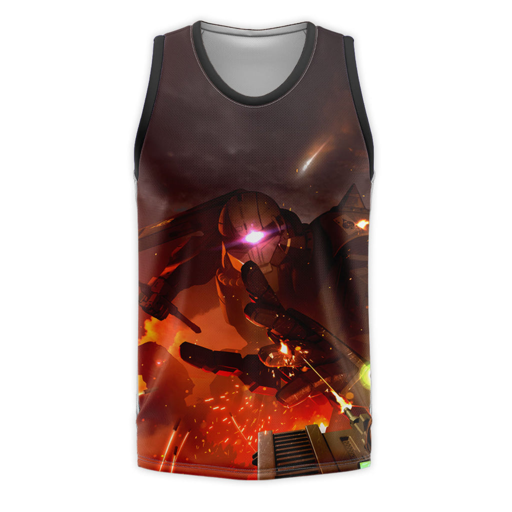Gundam Zaku Uses A Heat Axe To Attack A Tank Anime Apparel