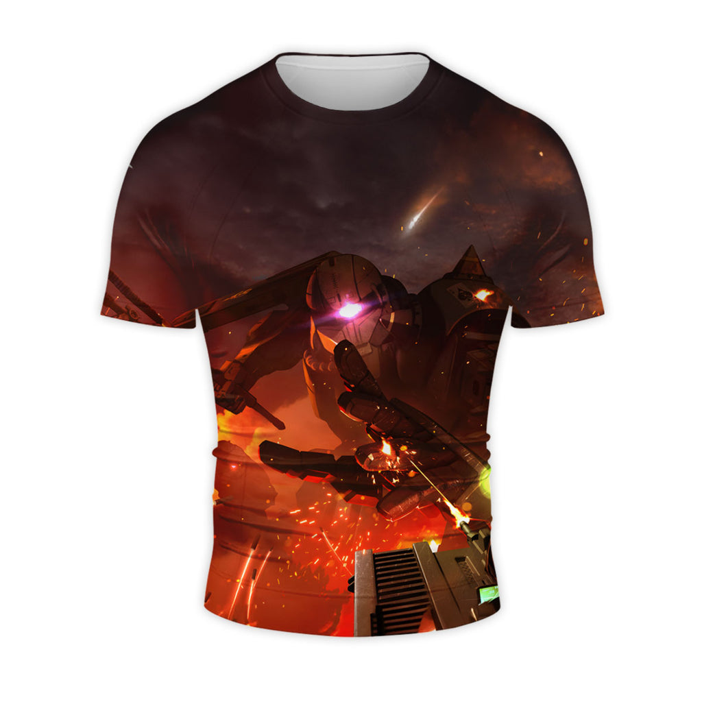 Gundam Zaku Uses A Heat Axe To Attack A Tank Anime Apparel
