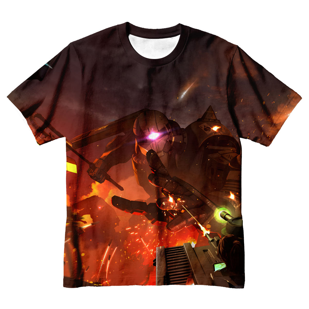Gundam Zaku Uses A Heat Axe To Attack A Tank Anime Apparel