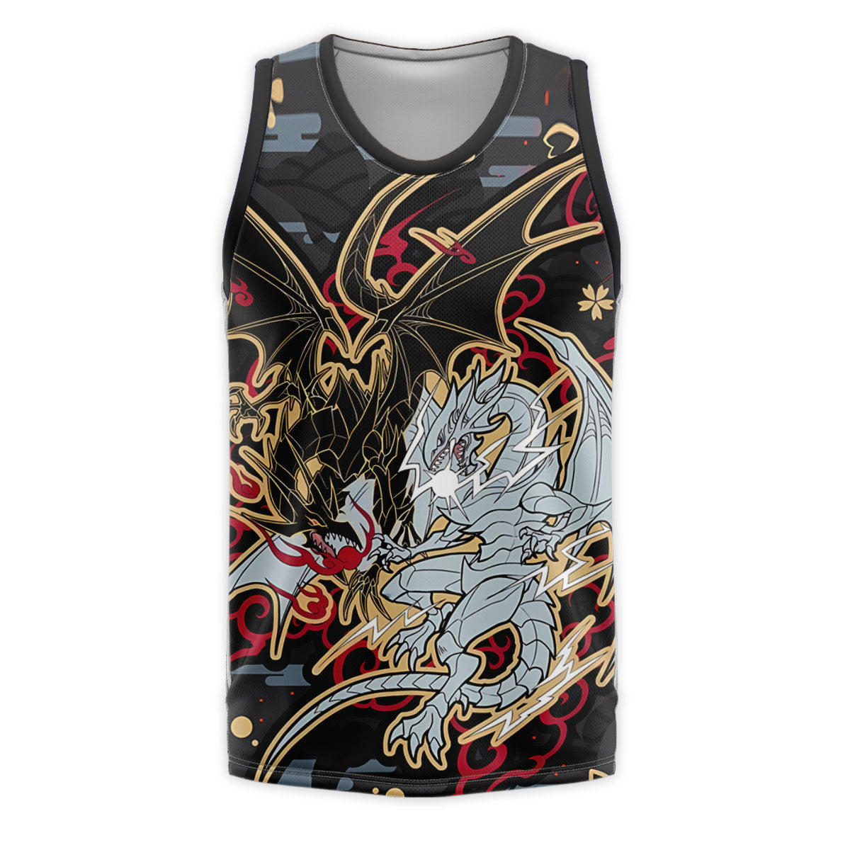 Yugioh Blueeyes White Dragon And Redeyes Black Dragon Black Red Gold Pattern Anime Apparel