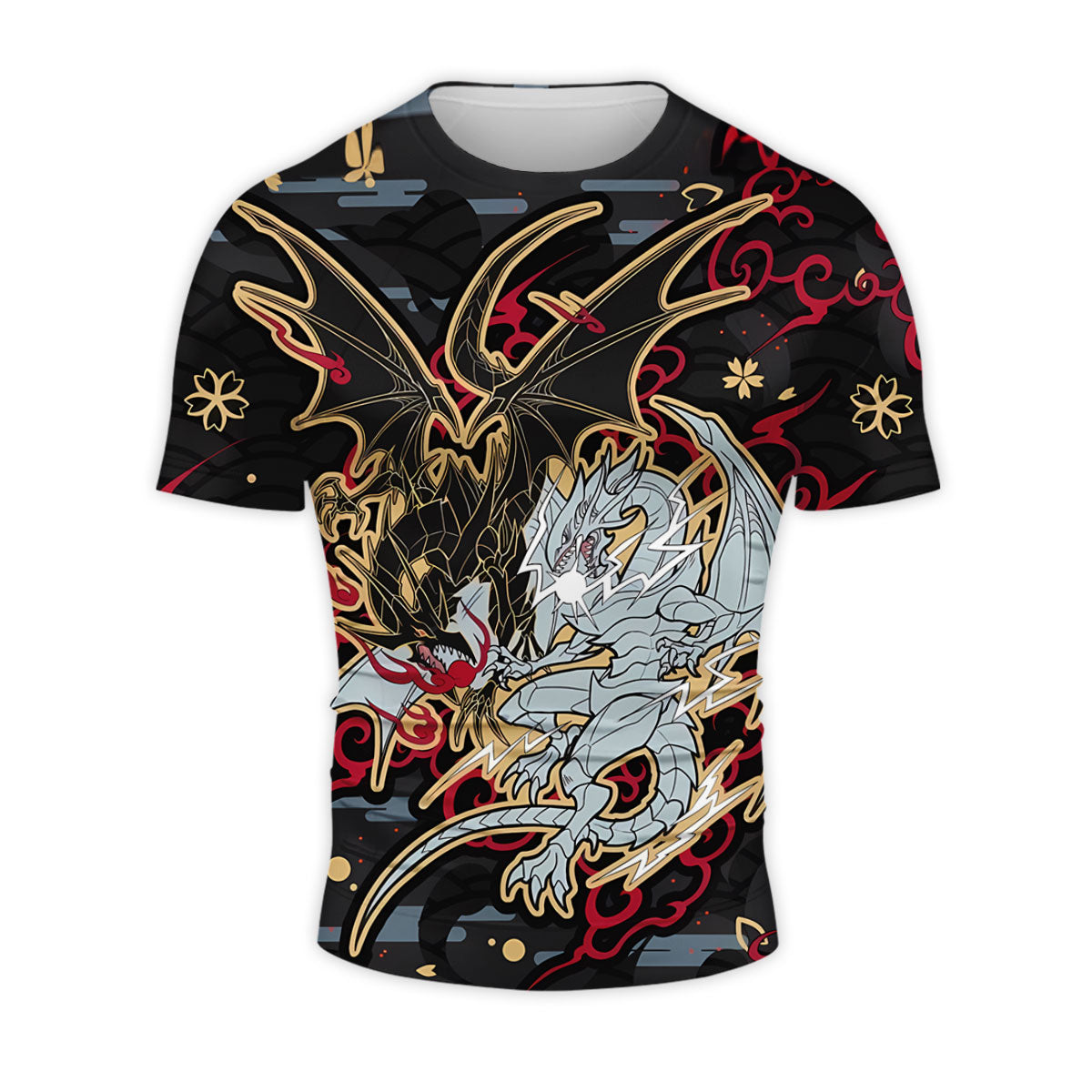 Yugioh Blueeyes White Dragon And Redeyes Black Dragon Black Red Gold Pattern Anime Apparel