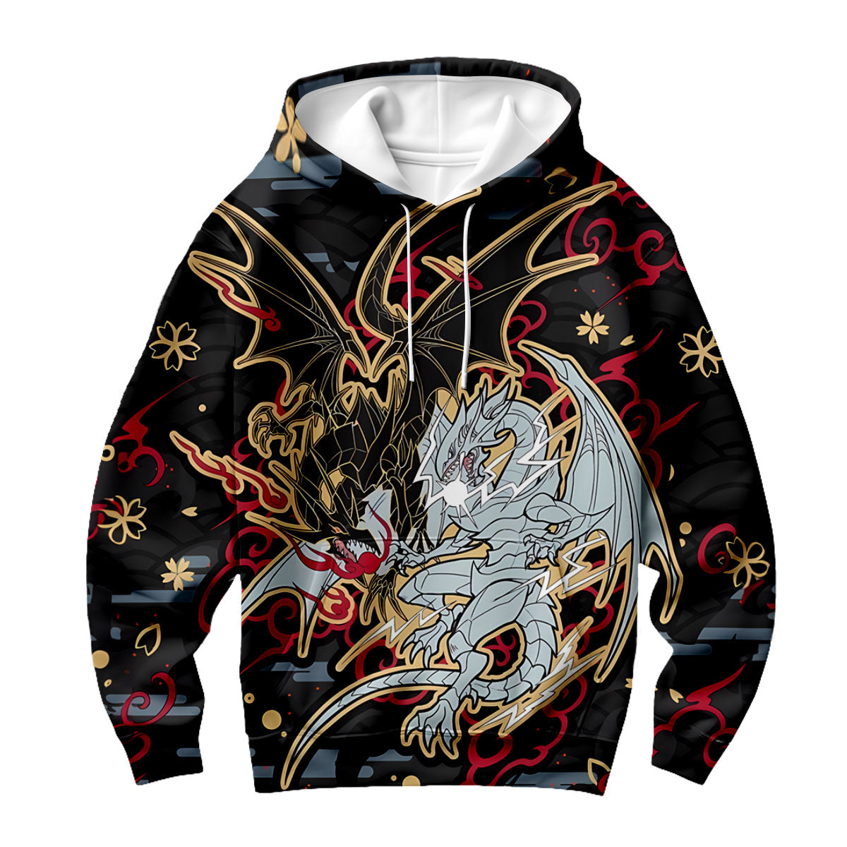 Yugioh Blueeyes White Dragon And Redeyes Black Dragon Black Red Gold Pattern Anime Apparel