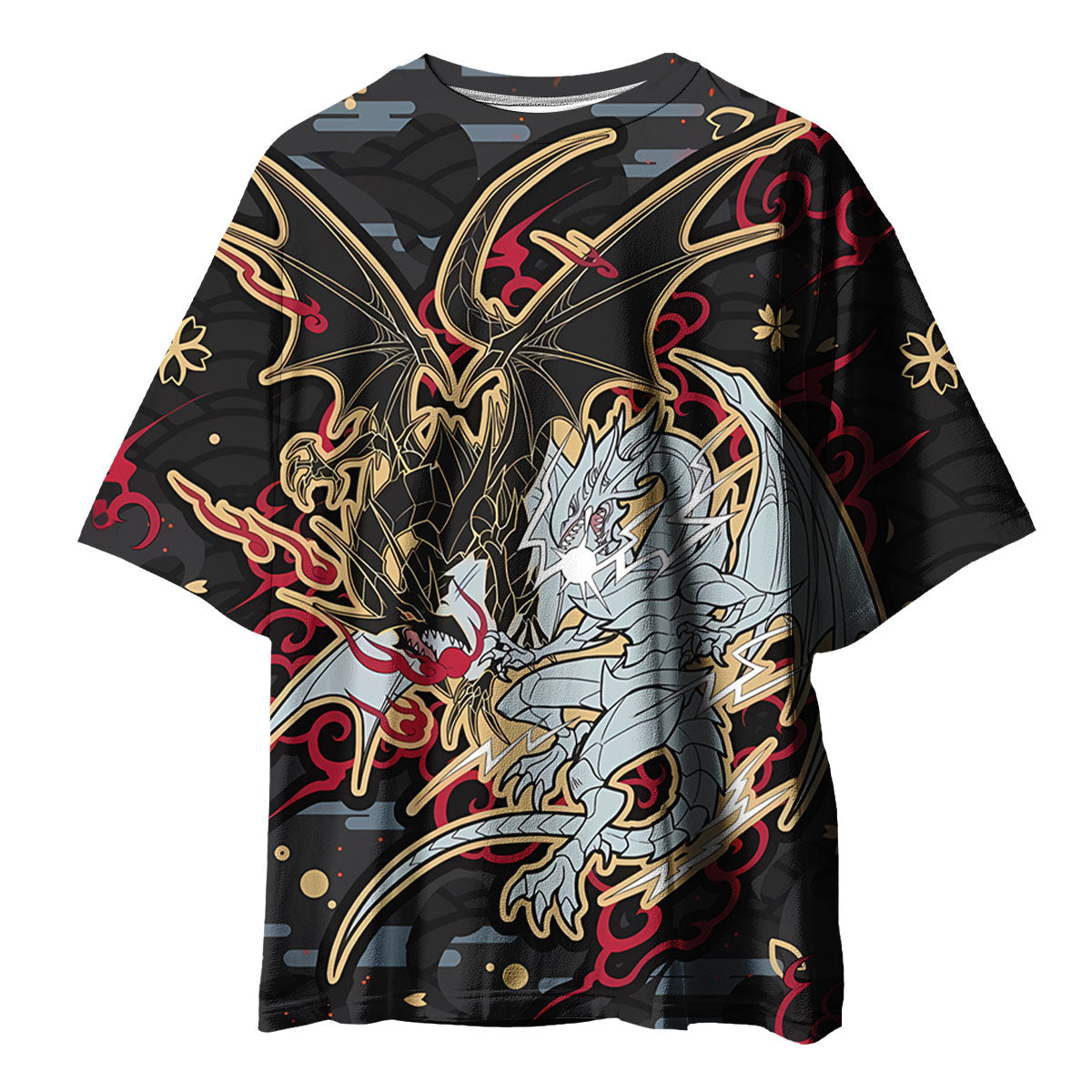 Yugioh Blueeyes White Dragon And Redeyes Black Dragon Black Red Gold Pattern Anime Apparel