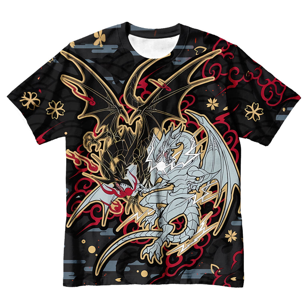 Yugioh Blueeyes White Dragon And Redeyes Black Dragon Black Red Gold Pattern Anime Apparel