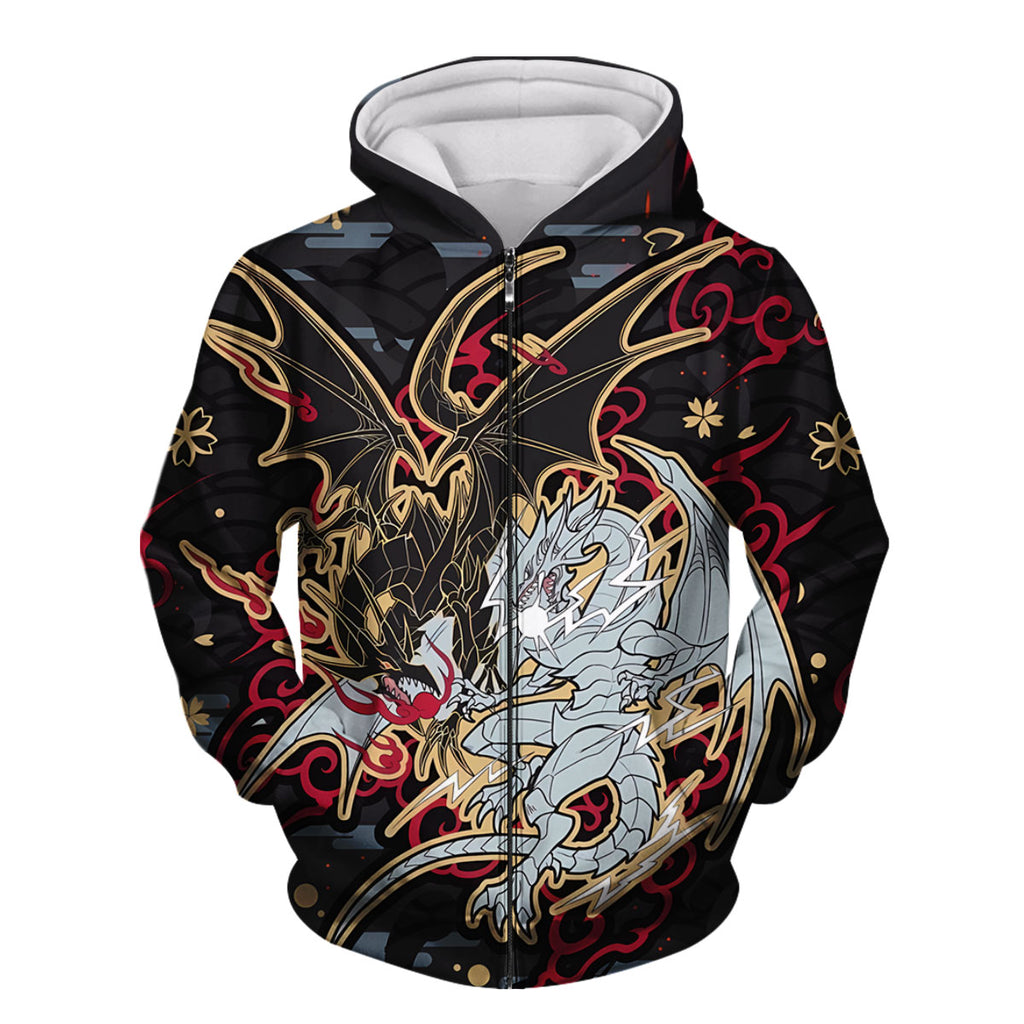Yugioh Blueeyes White Dragon And Redeyes Black Dragon Black Red Gold Pattern Anime Apparel