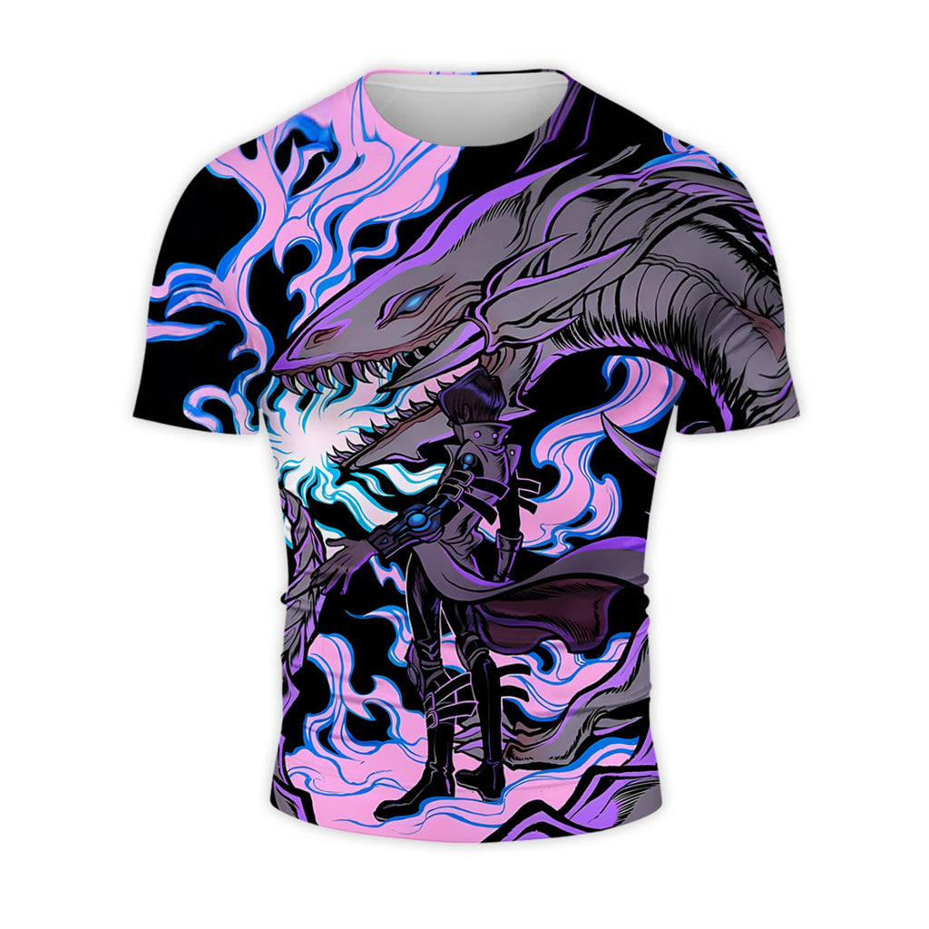 Yugioh Blueeyes White Dragon Standing Together With Duelist Anime Apparel