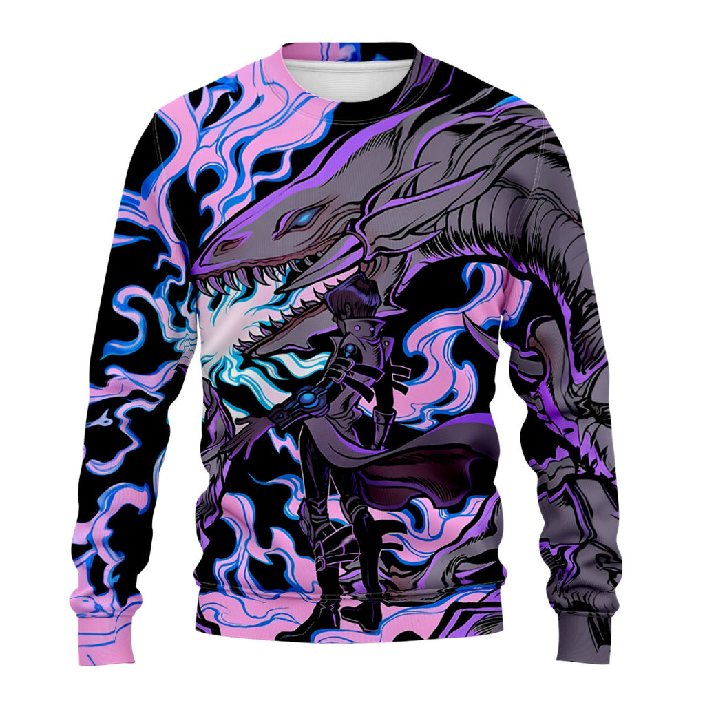 Yugioh Blueeyes White Dragon Standing Together With Duelist Anime Apparel