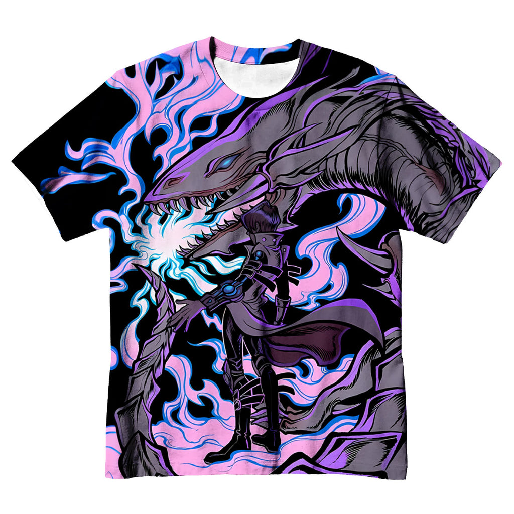 Yugioh Blueeyes White Dragon Standing Together With Duelist Anime Apparel