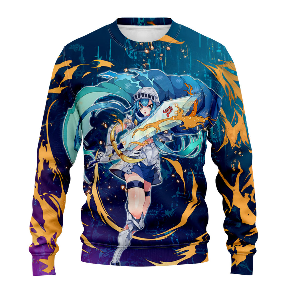 Yugioh Card Girl Holding Blue Sword Anime Apparel