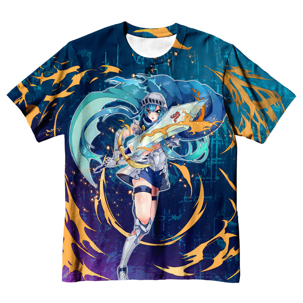Yugioh Card Girl Holding Blue Sword Anime Apparel