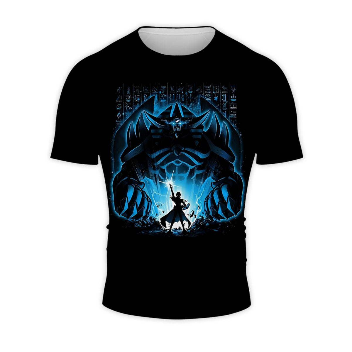 Yugioh Dark Magician Standing Before Giant Blue Figure Anime Apparel