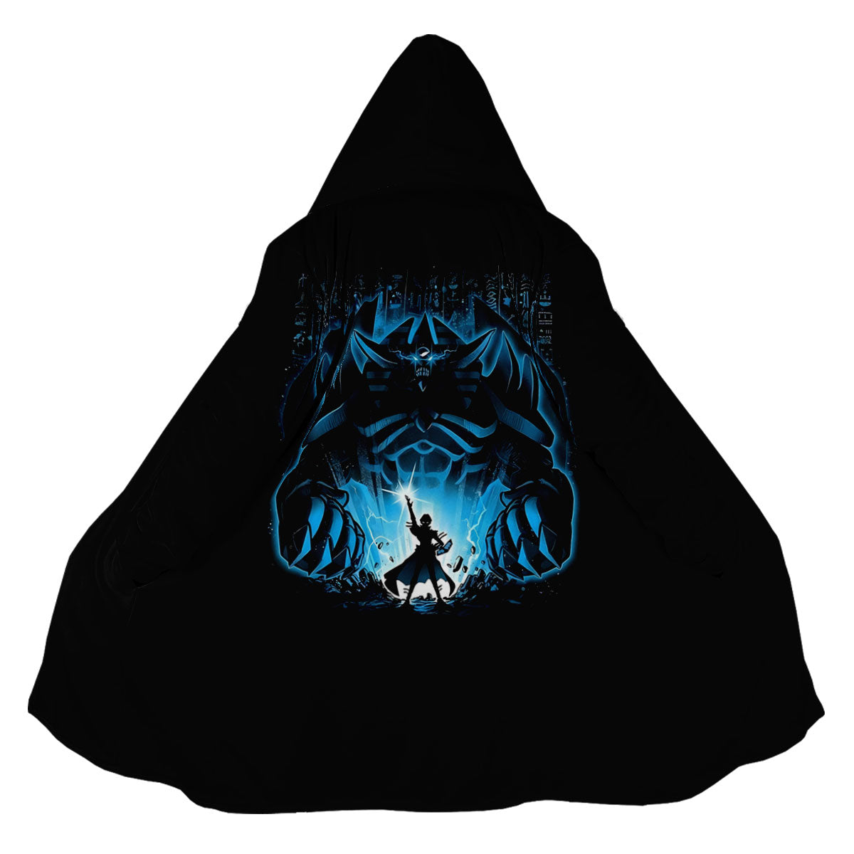Yugioh Dark Magician Standing Before Giant Blue Figure Anime Apparel