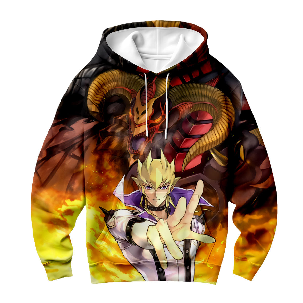 Yugioh Jack Atlas With Flaming Orange Dragon Anime Apparel