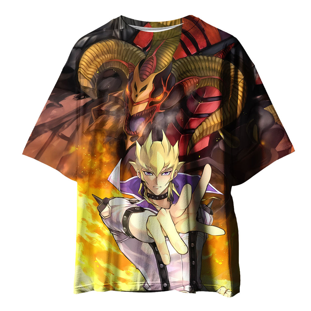 Yugioh Jack Atlas With Flaming Orange Dragon Anime Apparel