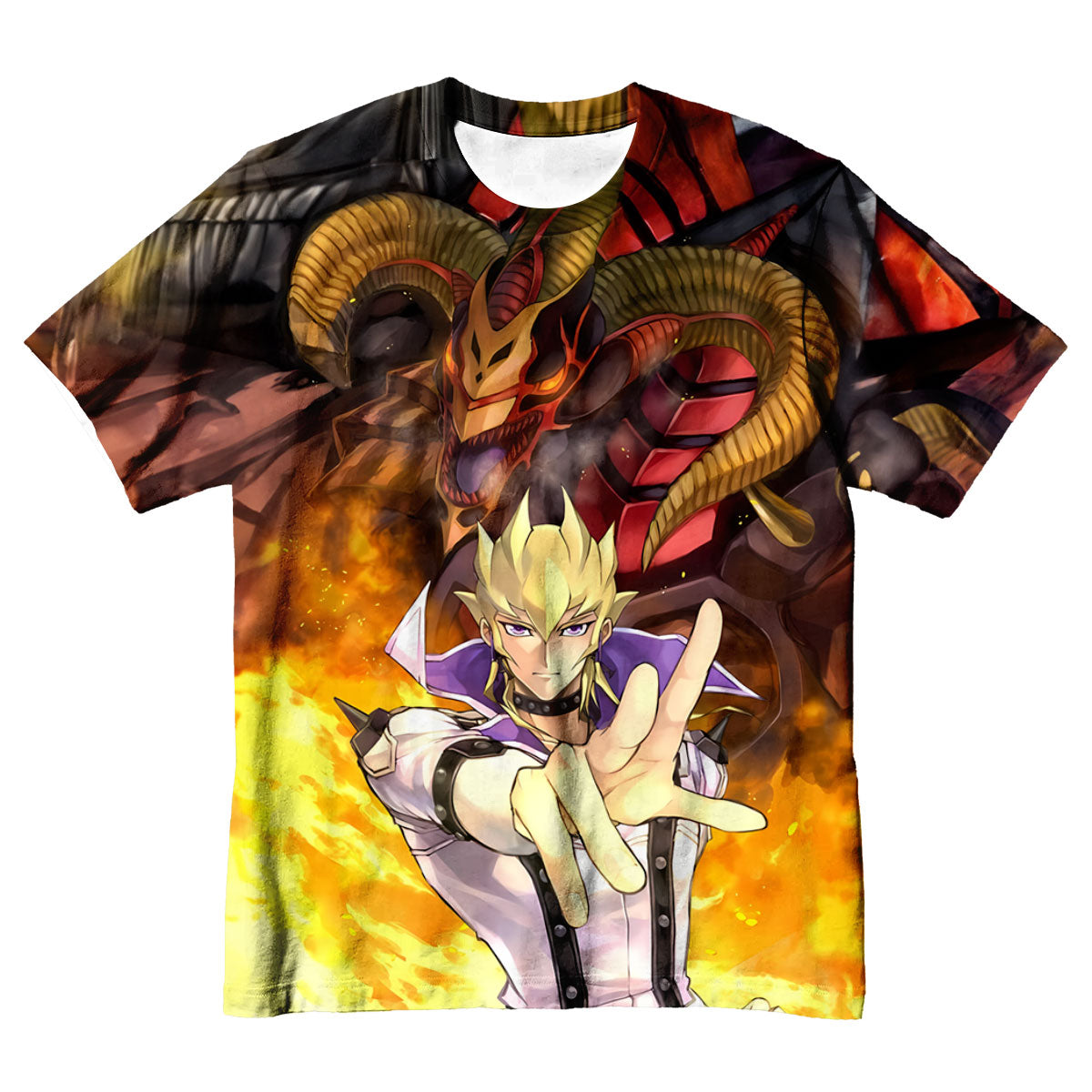 Yugioh Jack Atlas With Flaming Orange Dragon Anime Apparel