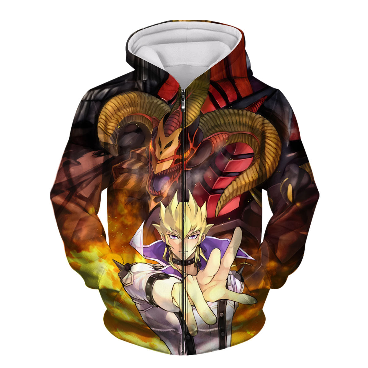 Yugioh Jack Atlas With Flaming Orange Dragon Anime Apparel