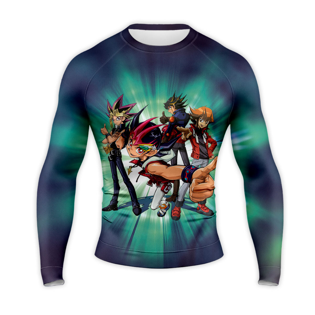 Yugioh Main Character Posing In Turquoise And Blue Anime Apparel
