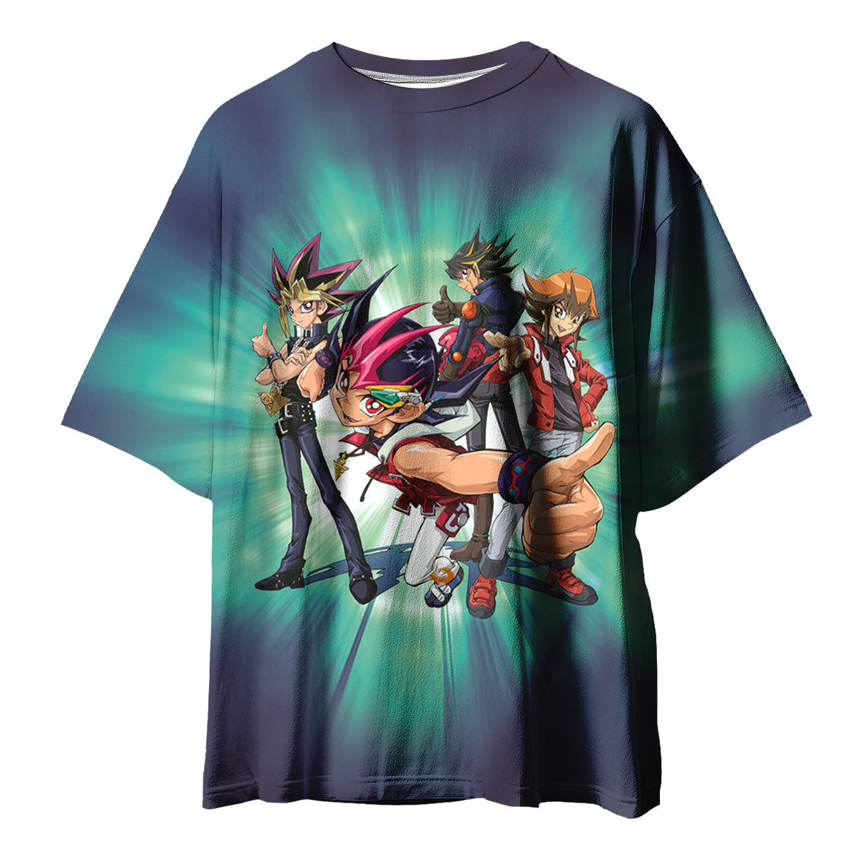 Yugioh Main Character Posing In Turquoise And Blue Anime Apparel