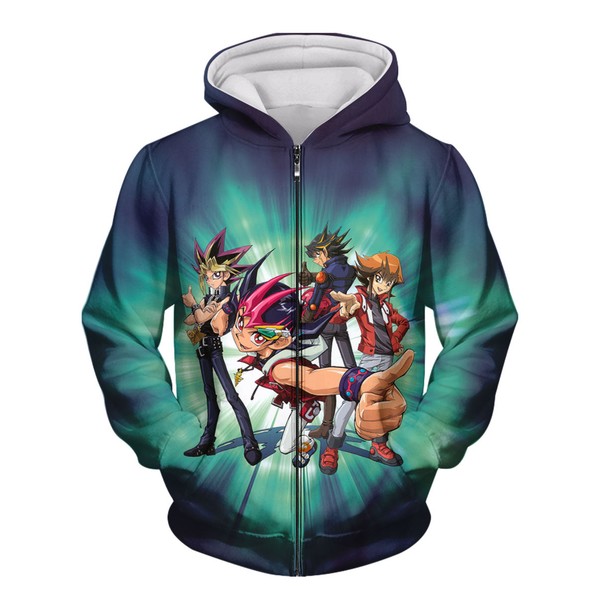 Yugioh Main Character Posing In Turquoise And Blue Anime Apparel