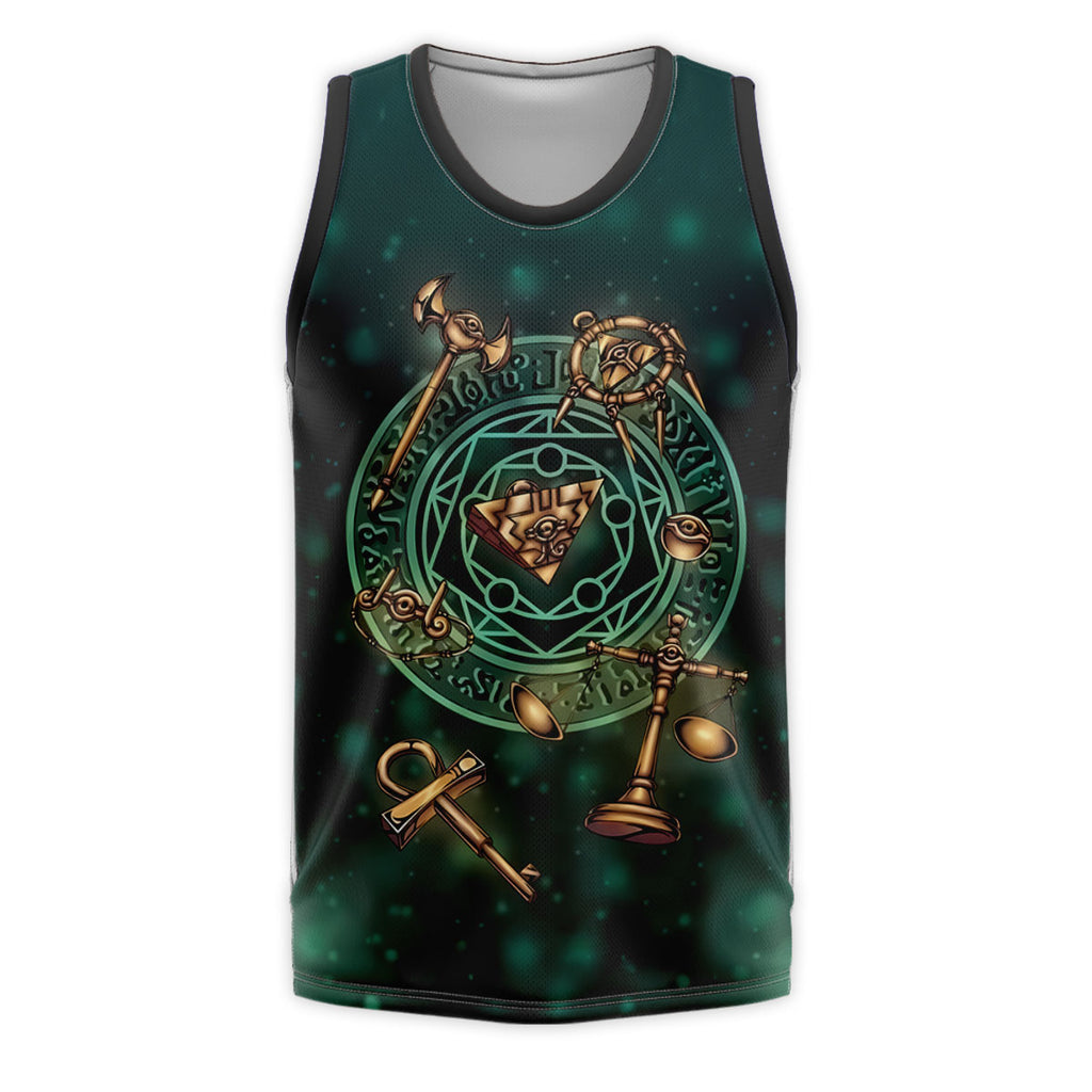 Yugioh Millennium Items Glowing On Ancient Green Relic Background Anime Apparel