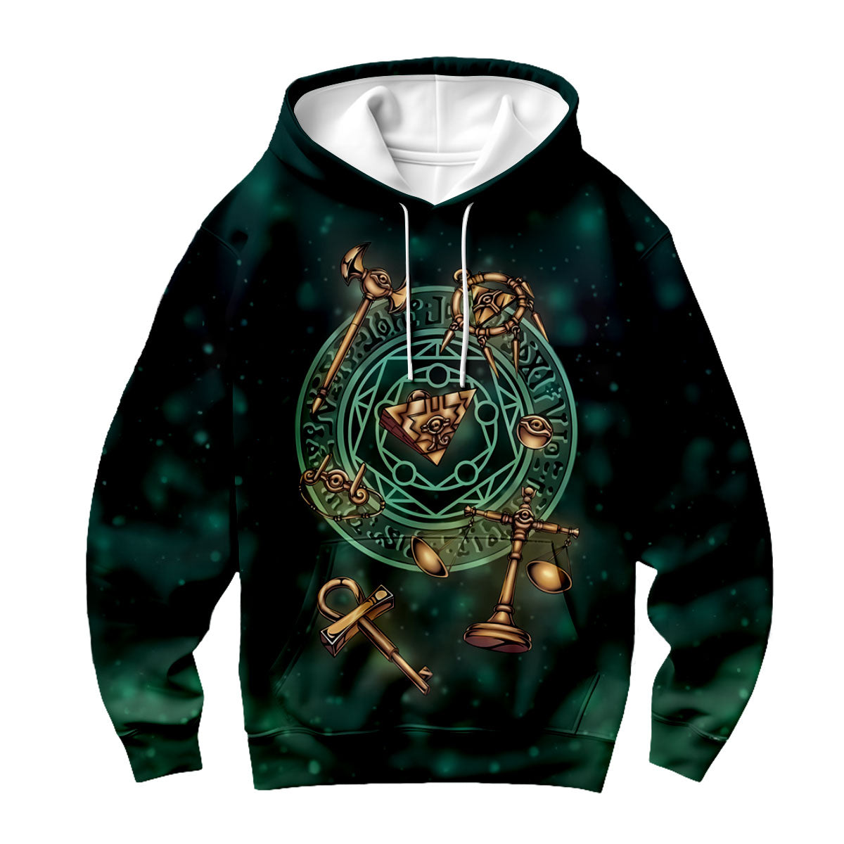 Yugioh Millennium Items Glowing On Ancient Green Relic Background Anime Apparel