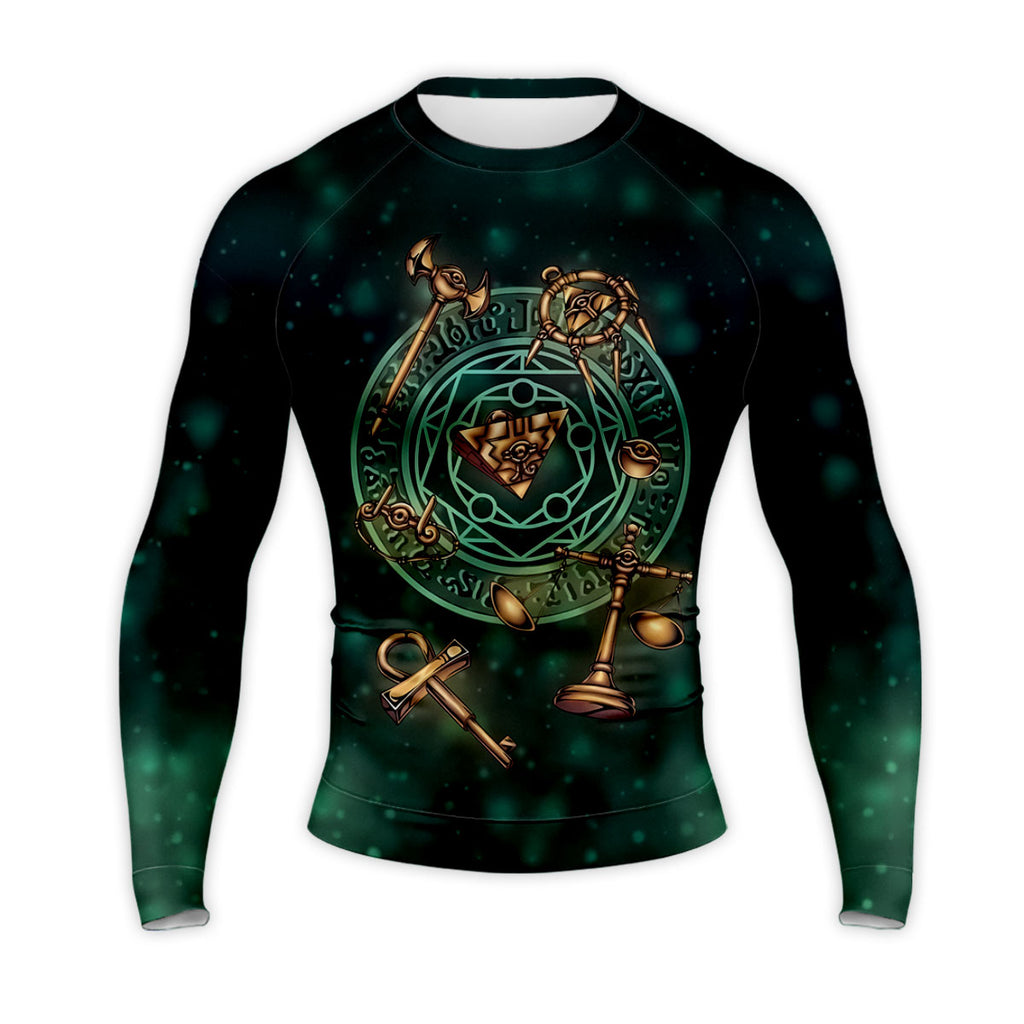 Yugioh Millennium Items Glowing On Ancient Green Relic Background Anime Apparel