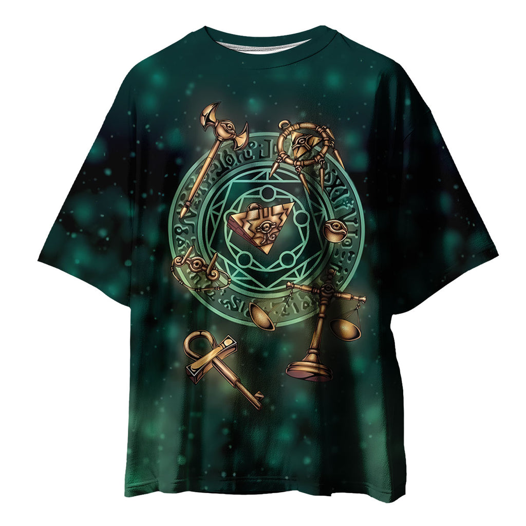Yugioh Millennium Items Glowing On Ancient Green Relic Background Anime Apparel