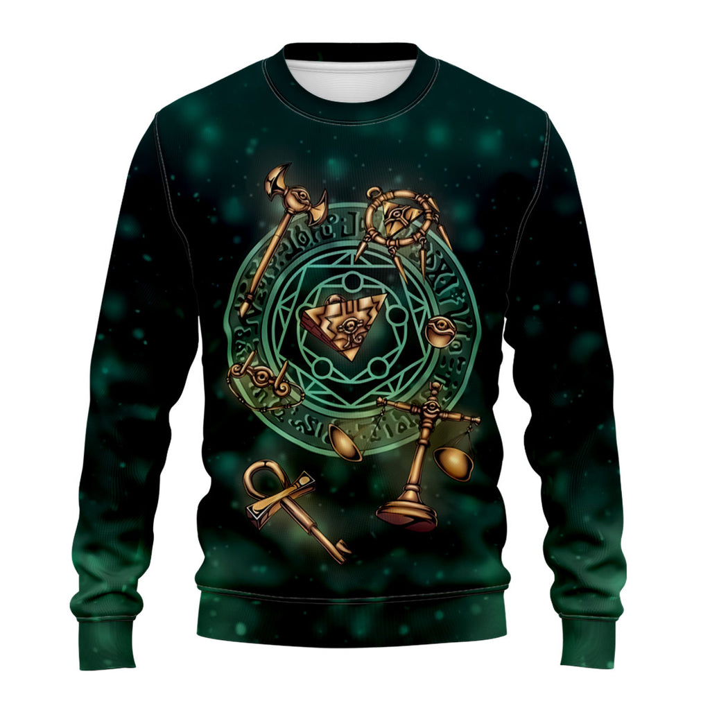 Yugioh Millennium Items Glowing On Ancient Green Relic Background Anime Apparel