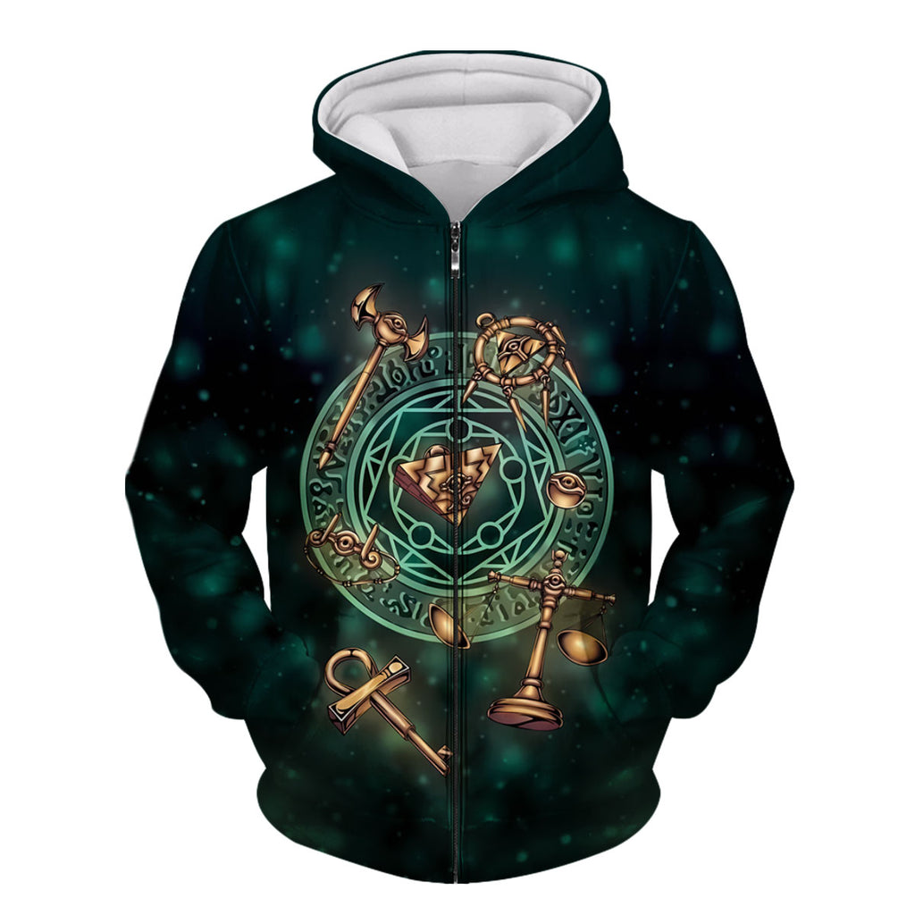 Yugioh Millennium Items Glowing On Ancient Green Relic Background Anime Apparel