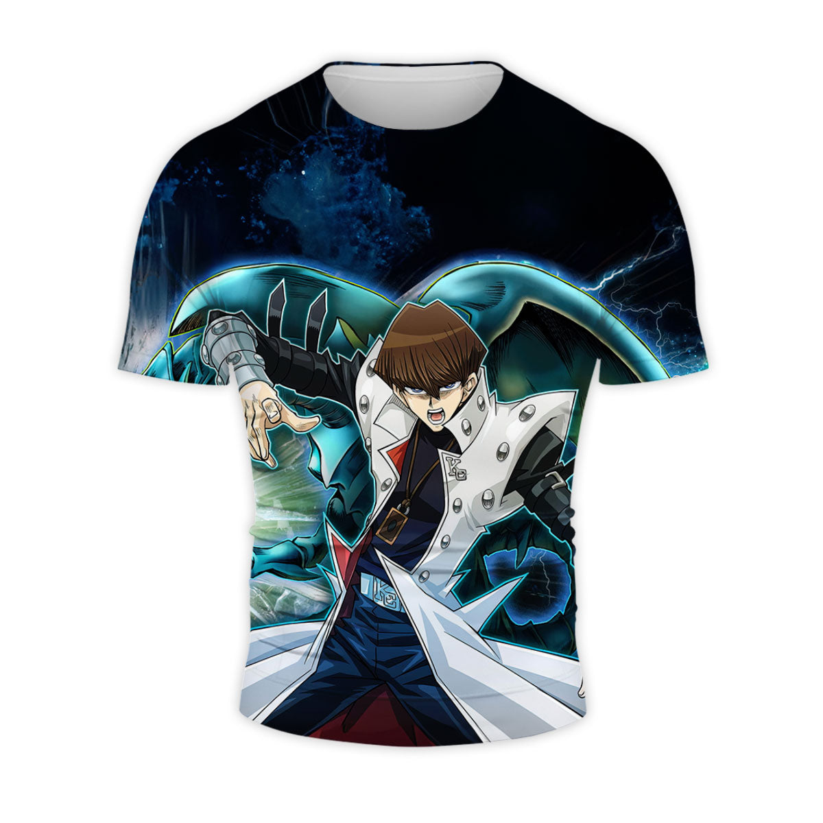 Yugioh Seto Kaiba Holding Blue Eyes White Dragon Card Deck Anime Apparel