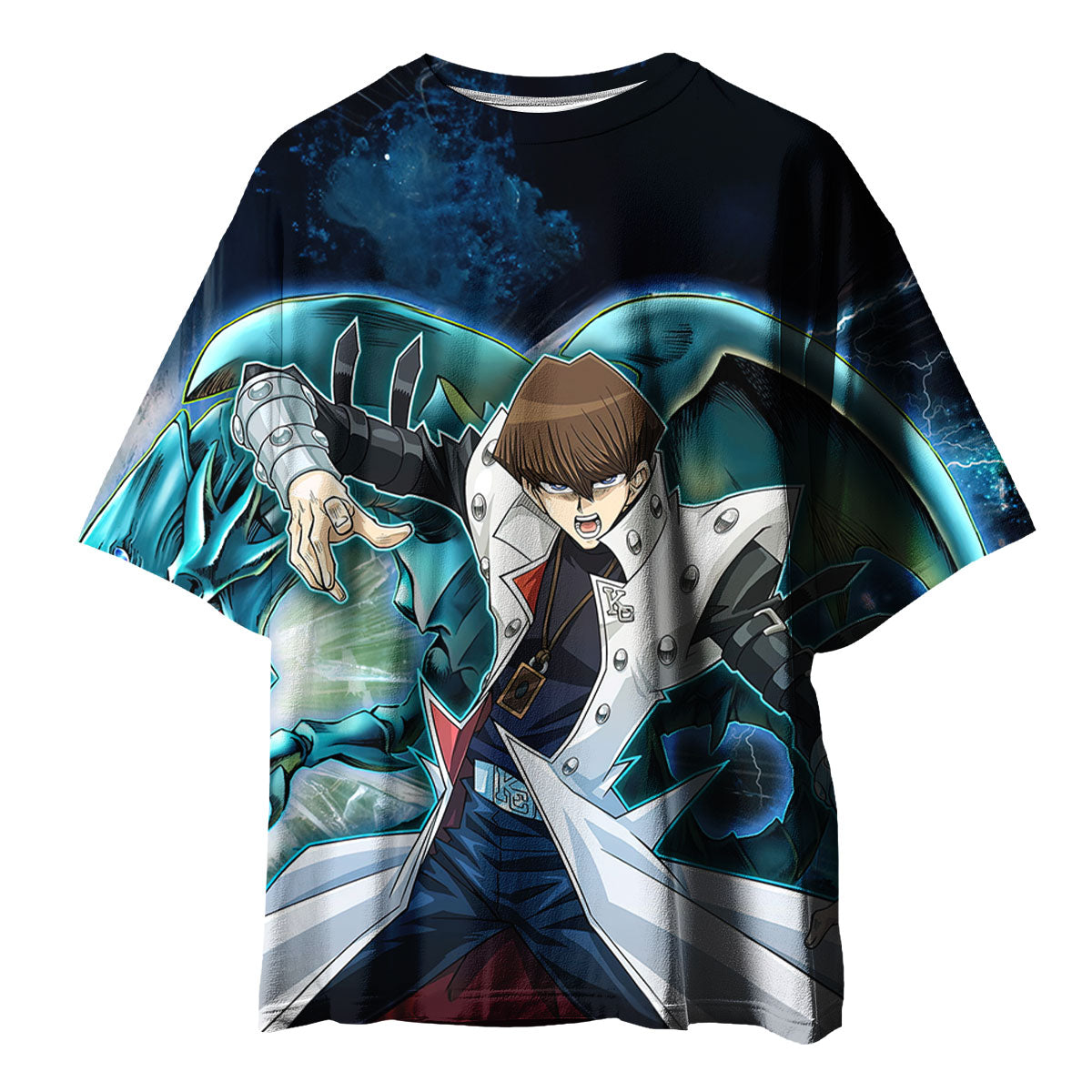 Yugioh Seto Kaiba Holding Blue Eyes White Dragon Card Deck Anime Apparel