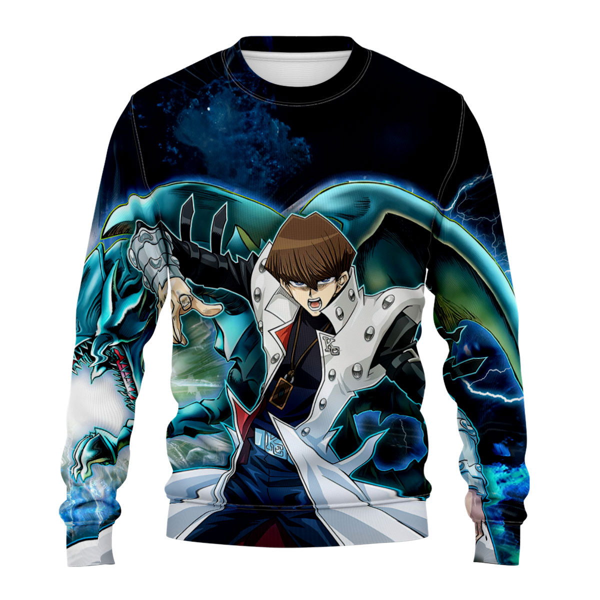 Yugioh Seto Kaiba Holding Blue Eyes White Dragon Card Deck Anime Apparel