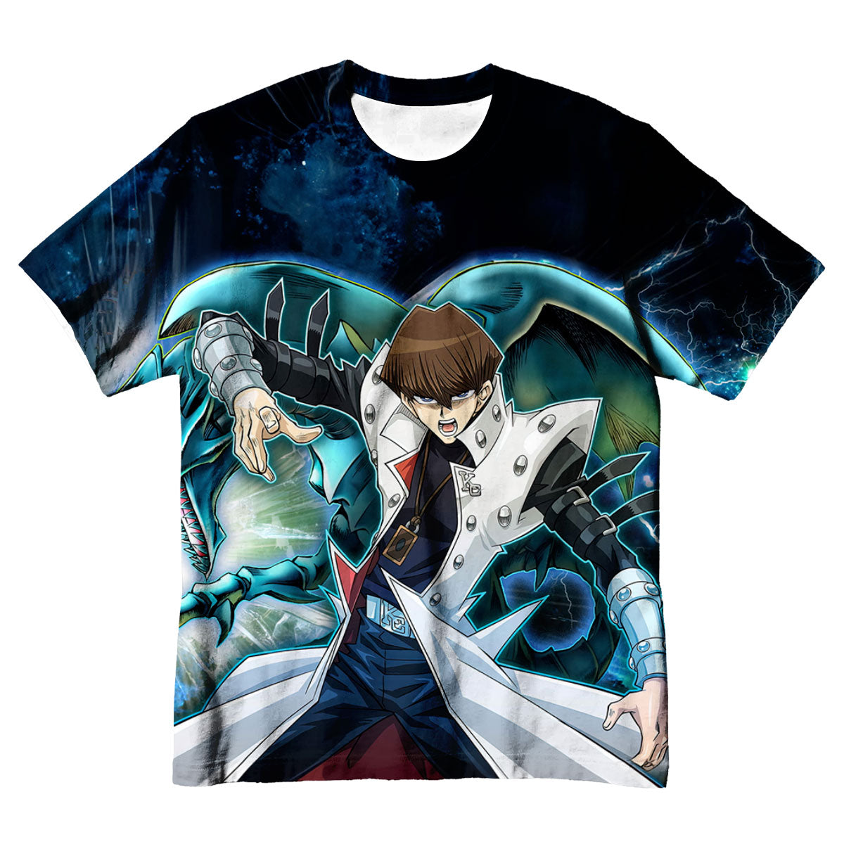 Yugioh Seto Kaiba Holding Blue Eyes White Dragon Card Deck Anime Apparel