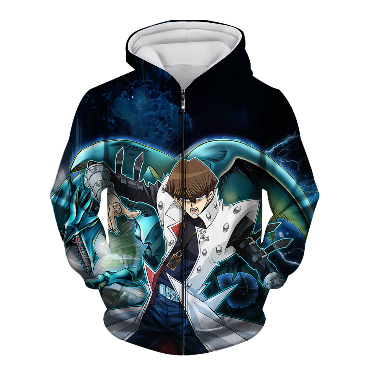 Yugioh Seto Kaiba Holding Blue Eyes White Dragon Card Deck Anime Apparel