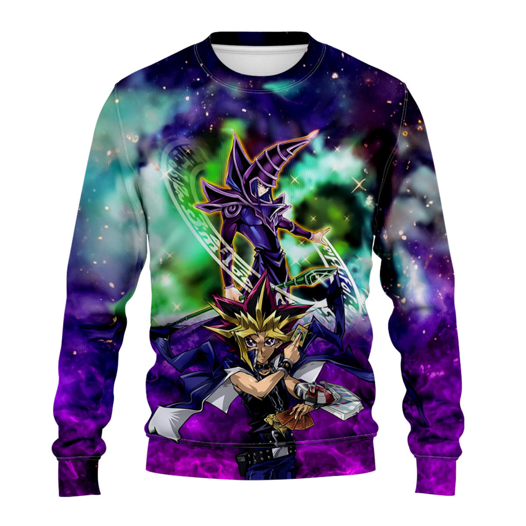 Yugioh Yugi And Dark Magician In Purple Cosmic Background Anime Apparel
