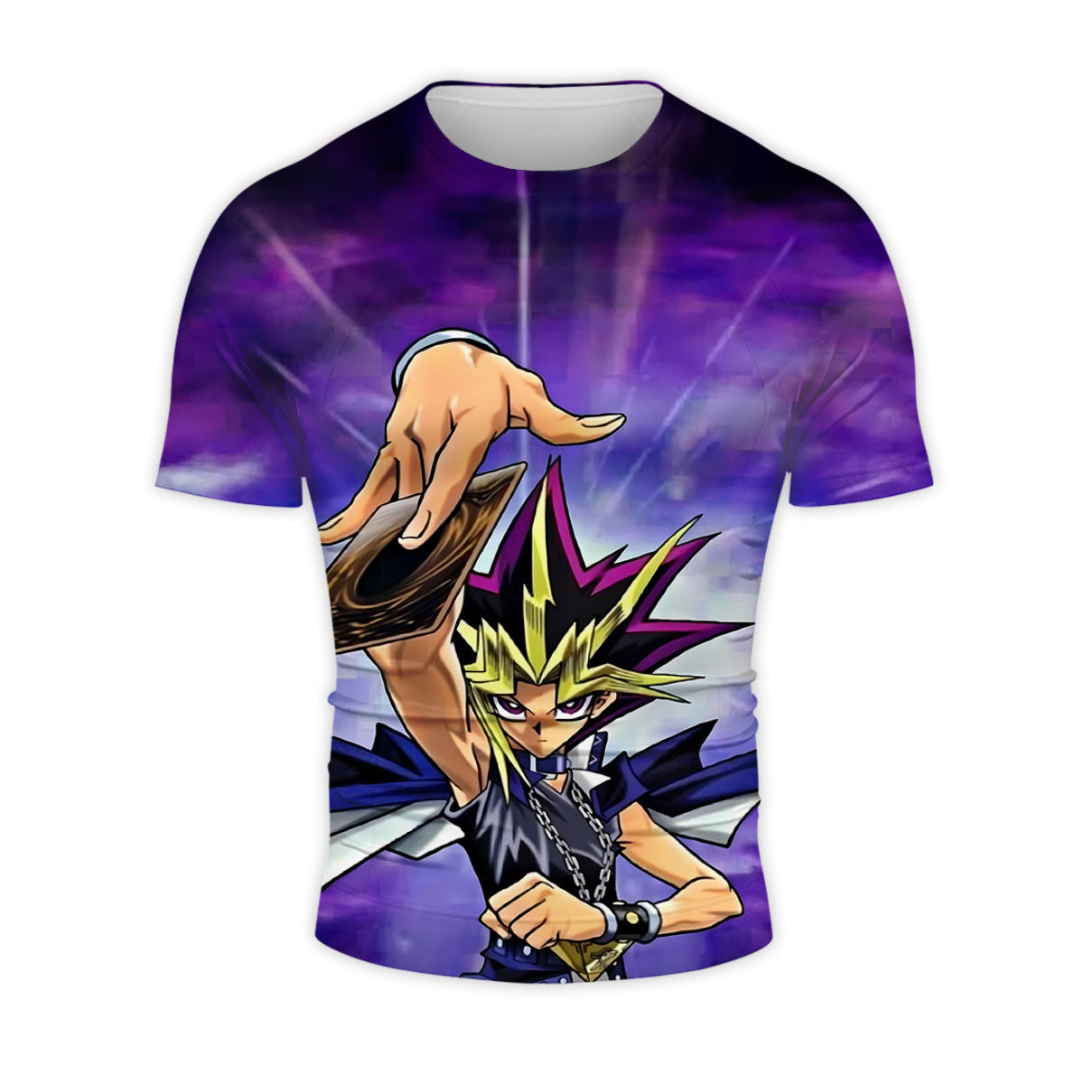 Yugioh Yugi Holding Purple Card Anime Apparel