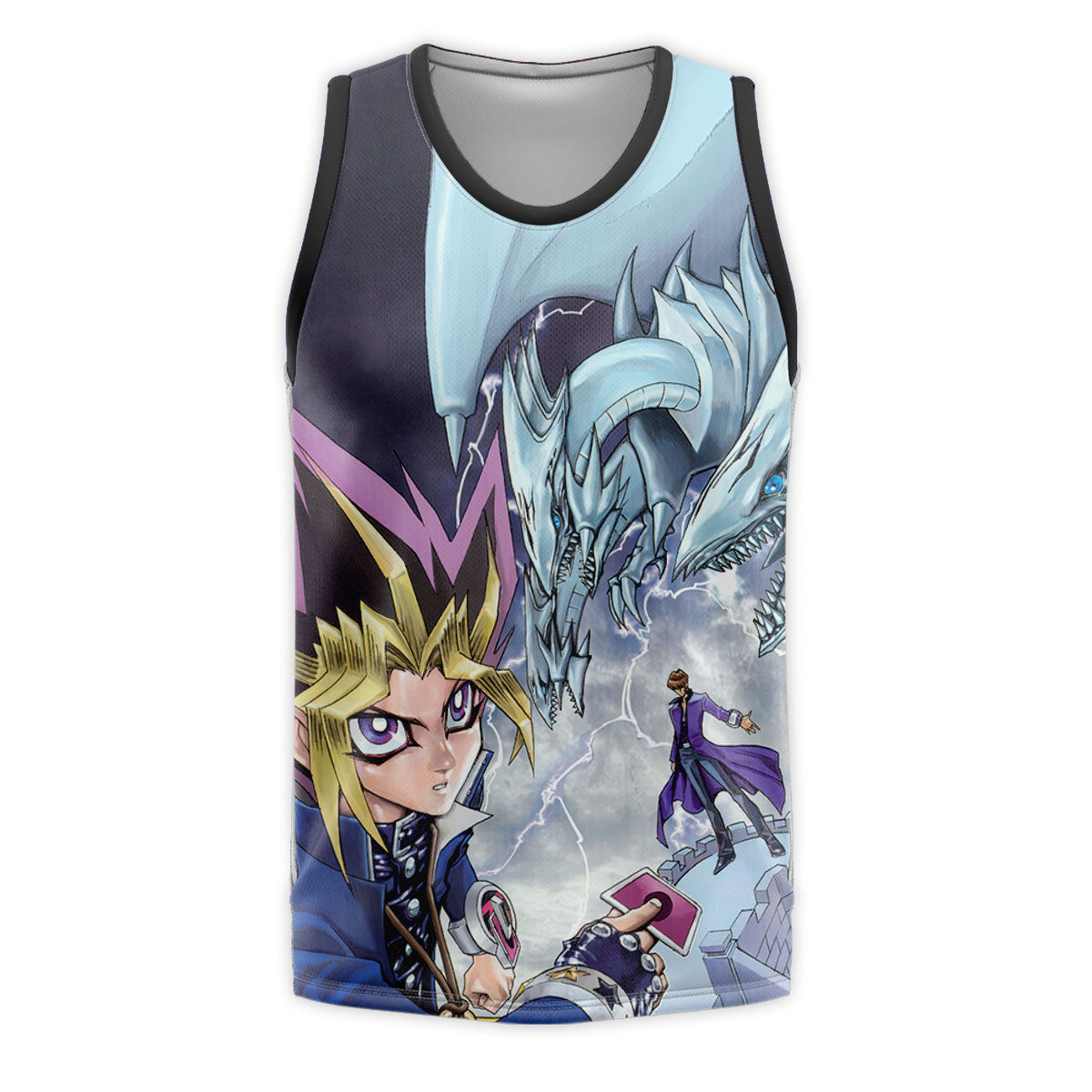 Yugioh Yugi Muto Facing Blueeyes White Dragon In Battle Anime Apparel