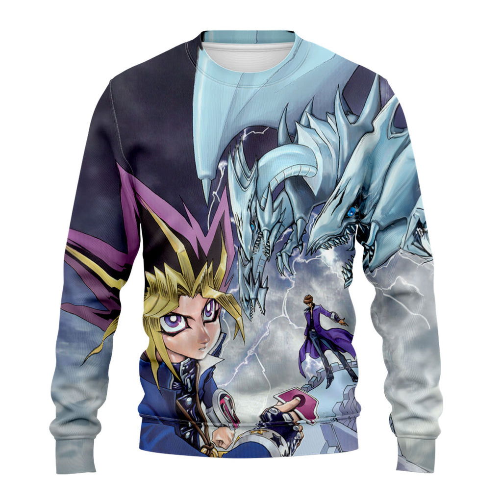 Yugioh Yugi Muto Facing Blueeyes White Dragon In Battle Anime Apparel