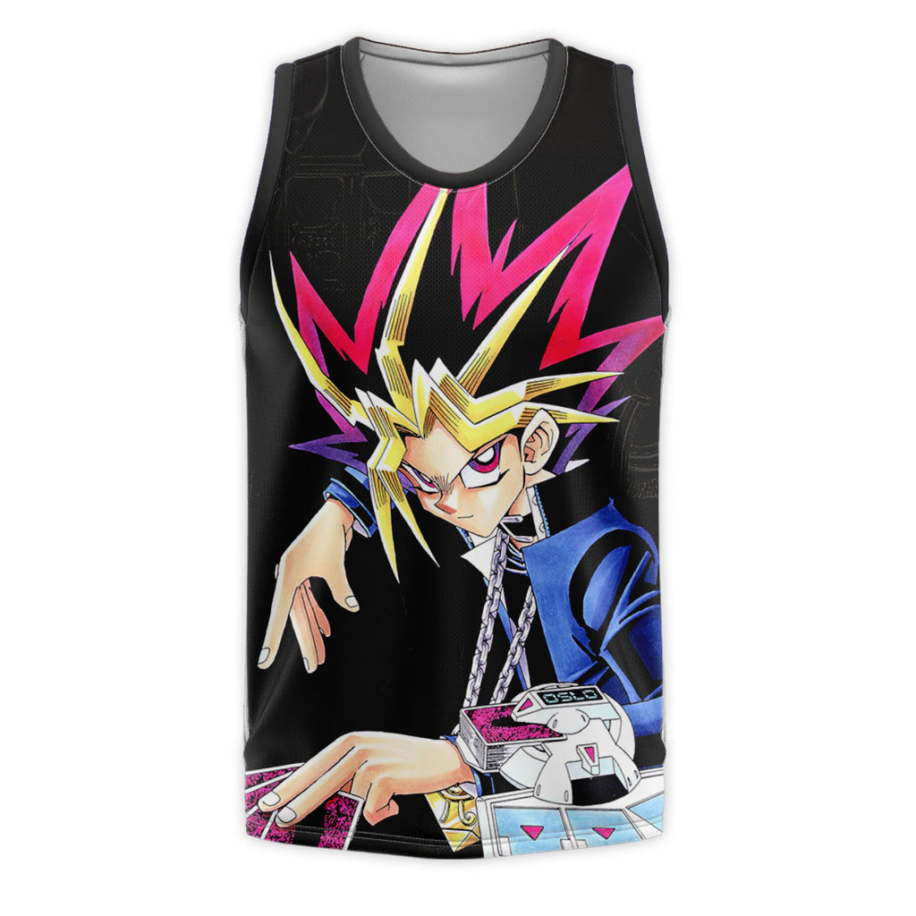 Yugioh Yugi Muto Holding Blue Card During Duel Anime Apparel